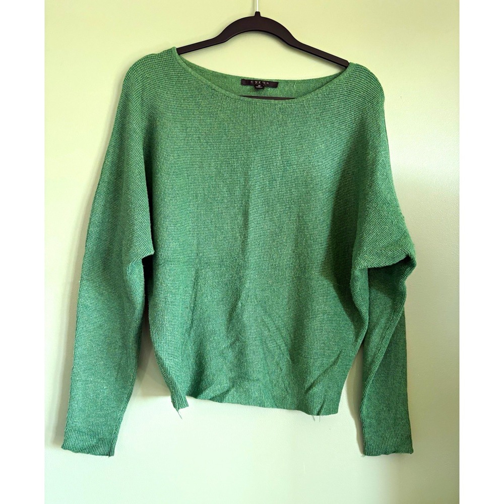 Cyrus Women's Green Solid Knit Boat Neck Dolman Long Sleeve Pullover Sweater M